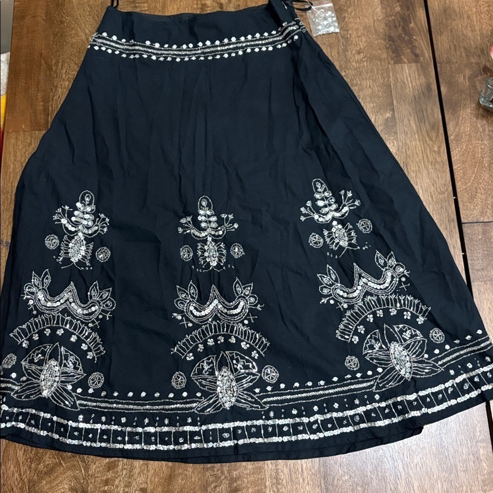 DIMRI Sequined boho gypsy skirt size medium. New without tags. Black tan - Picture 1 of 8